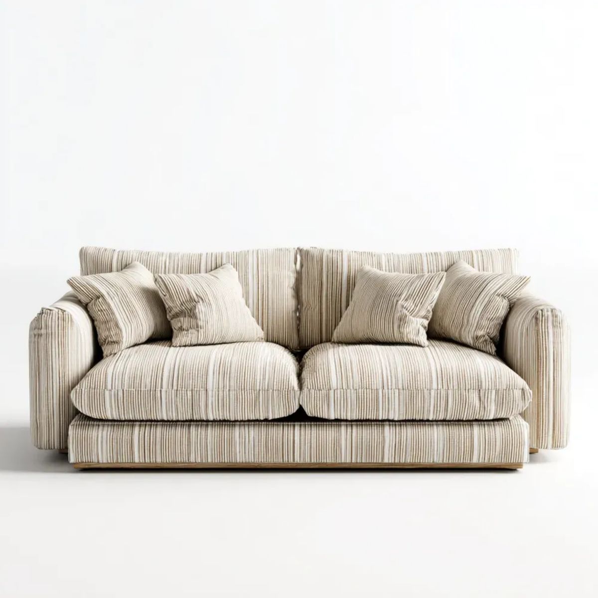Sofa, Plaski sofa 2 miejsca beżowe paski w paski w poliestrze betonowane betonowe, 190 x 95 x 85 cm