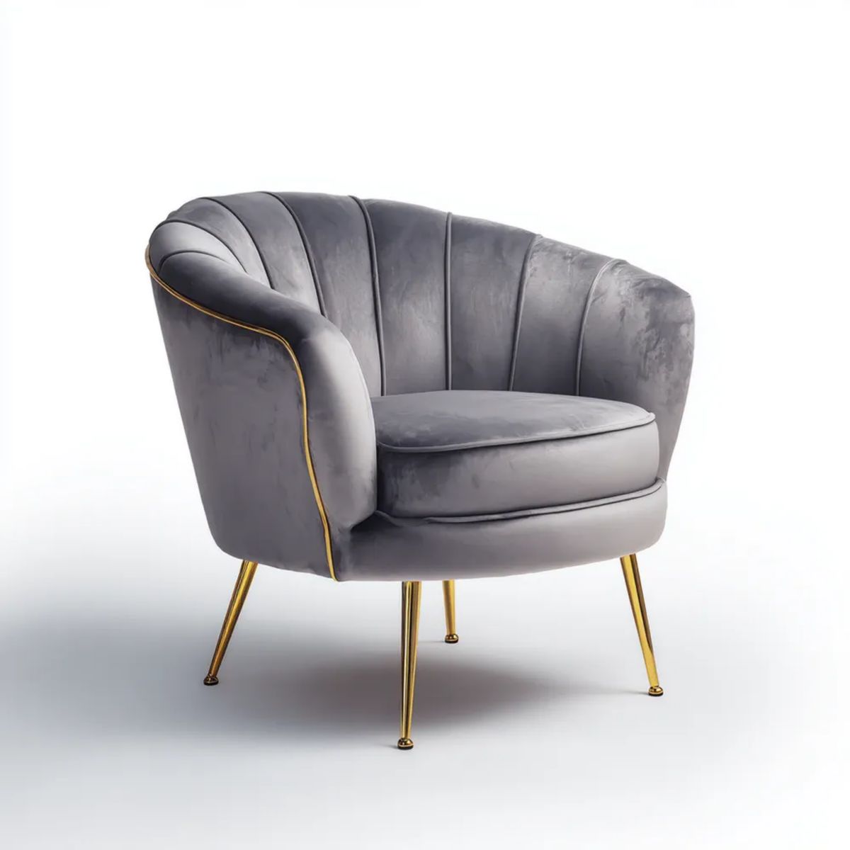 Fotel, Szary fotel w poliestrze Belivelvet, złoto Belivelsteel Belifet nóżki, 76 x 75 x 78 cm
