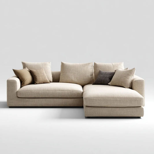 Sofa, 4-osobowa poliestrowy beżowy sofa z szezlongiem 270 x 160 x 85 cm