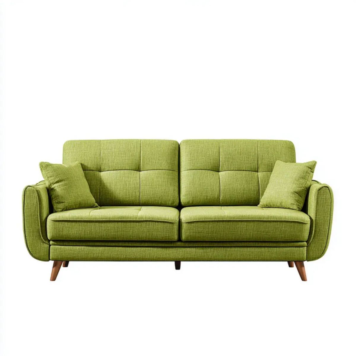 Sofa, 2-osobowa w sofie z zielonym poliestrem z drewnianymi nóżkami, 180 x 85 x 88 cm