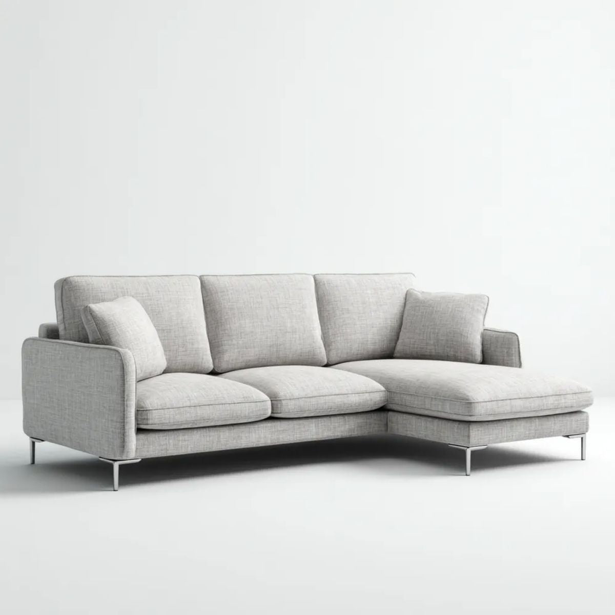 Sofa, 3 kwadratowe szaroszare sofa w tkaninie, 250 x 160 x 85 cm, prostokątna L