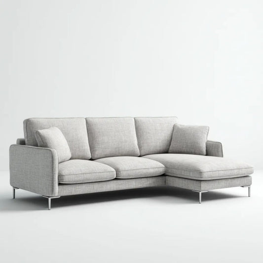 Sofa, 3 kwadratowe szaroszare sofa w tkaninie, 250 x 160 x 85 cm, prostokątna L