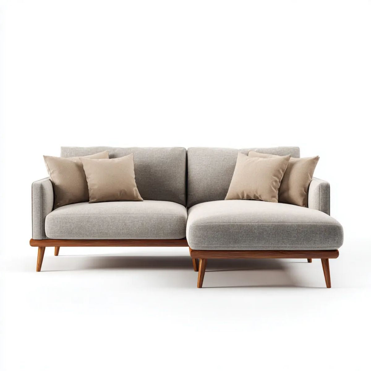Sofa, 4 kwadratowe szare sofy w poliestrze i drewnie z meridianem, 230 x 150 x 85 cm