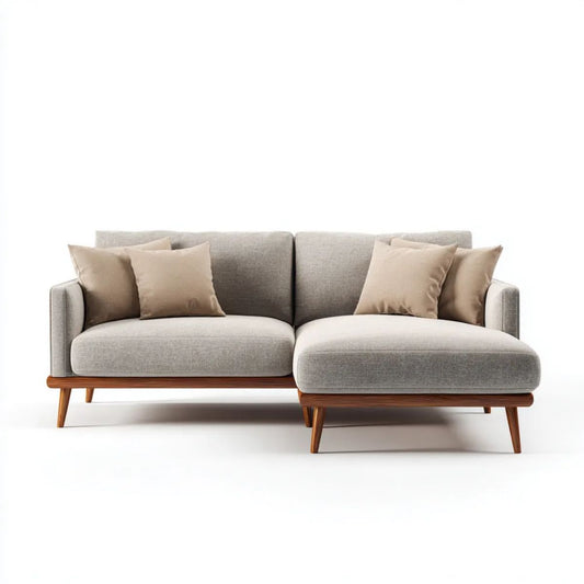 Sofa, 4 kwadratowe szare sofy w poliestrze i drewnie z meridianem, 230 x 150 x 85 cm