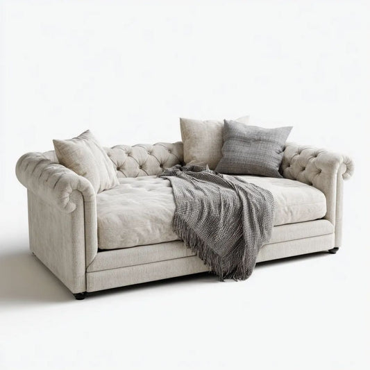 Sofa, Chesterfield 2 Sofa z sofą w Beżowym Beżu, 178 x 92 x 76 cm